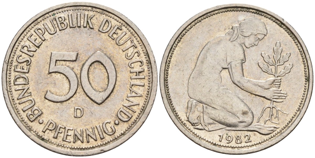 ФРГ 50 пфеннигов 1982 D KM 109, J. 384 медно-никель 4177-716
