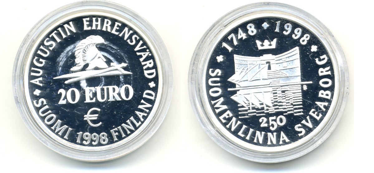 ФИНЛЯНДИЯ 20 ЕВРО 1998 КРЕПОСТЬ СВЕАБОРГ серебро PROOF 02-235-42