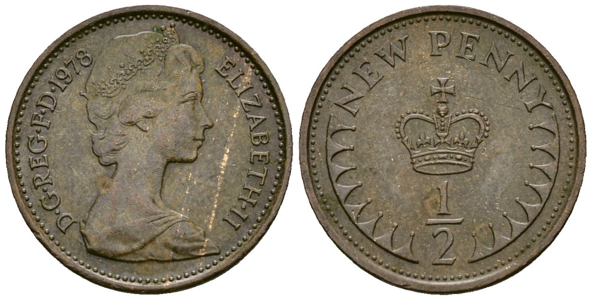 Великобритания 1/2 пенни 1978 Елизавета II (1952-2022) KM 914, Spink 4239 бронза 4173-818