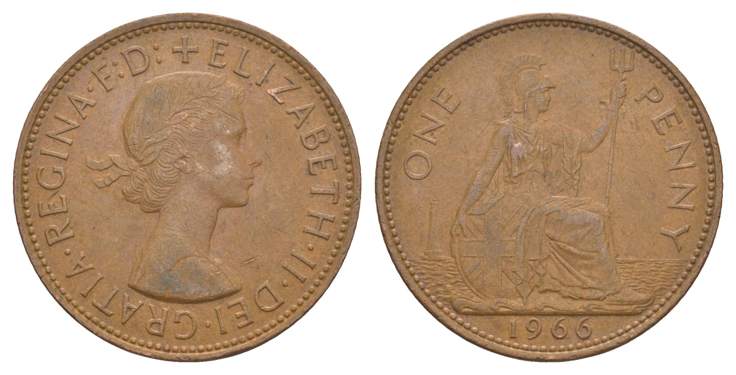 Великобритания 1 пенни 1966 Елизавета II (1952-2022) KM 897, Spink 4157 бронза 4634-932