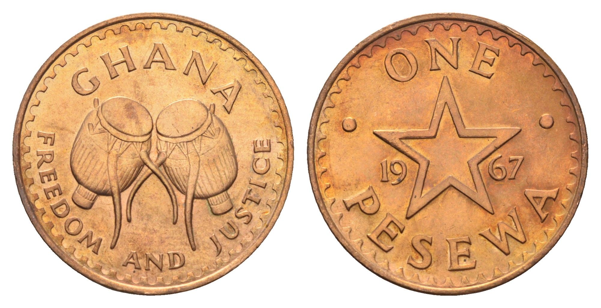 Гана 1 песева 1967 KM 13 бронза UNC 4666-545