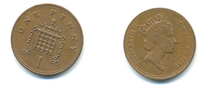 Великобритания 1 пенни 1989 Елизавета II (1952-2022) KM 935, Spink 4381 (B3) бронза 59-1712