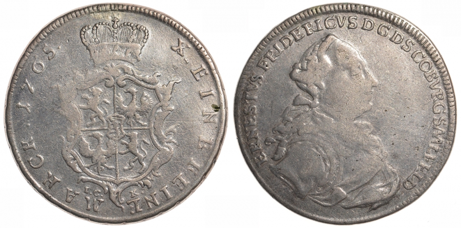 Саксен-Кобург-Заальфельд 1 талер 1765 I-CK, Эрнст Фридрих (1764-1800) KM 45a, Dav. 2752A серебро 00-815-53