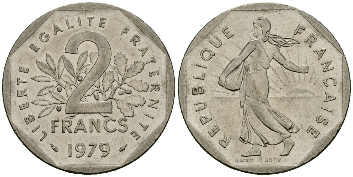 Франция 2 франка 1979 сеятель KM 942.1, Le Franc 272.3 никель 4120-1042