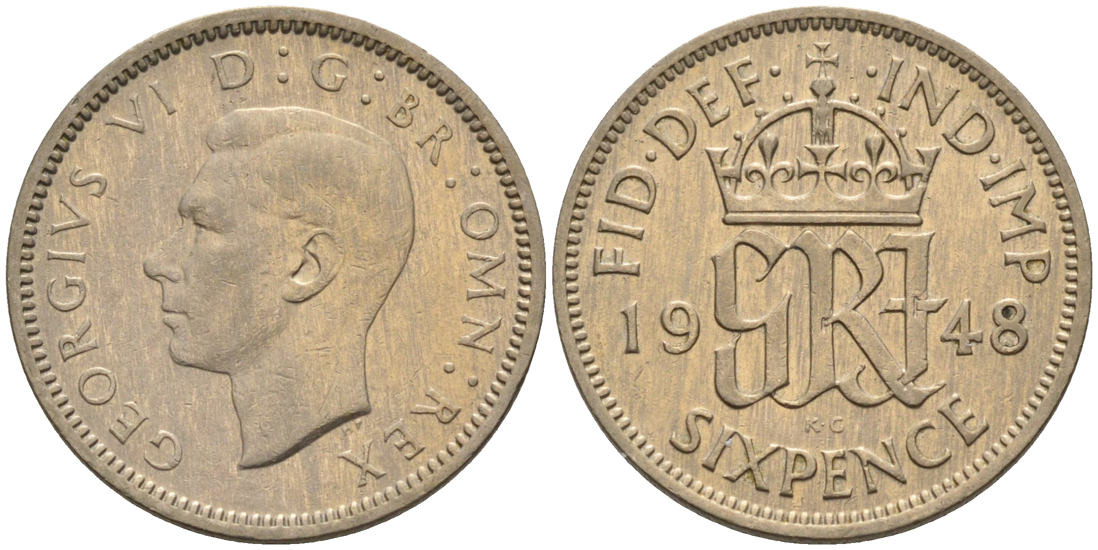 Великобритания 6 пенсов 1948 Георг VI (1936-1952) KM 862, Spink 4105 медно-никель 4588-1232