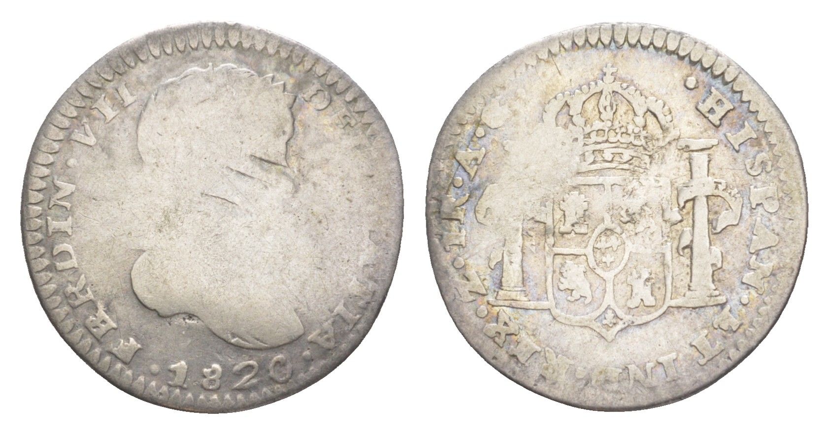 Мексика 1 реал 1820 Z RG, Фердинанд VII (1813-183) KM 83 серебро 603-723