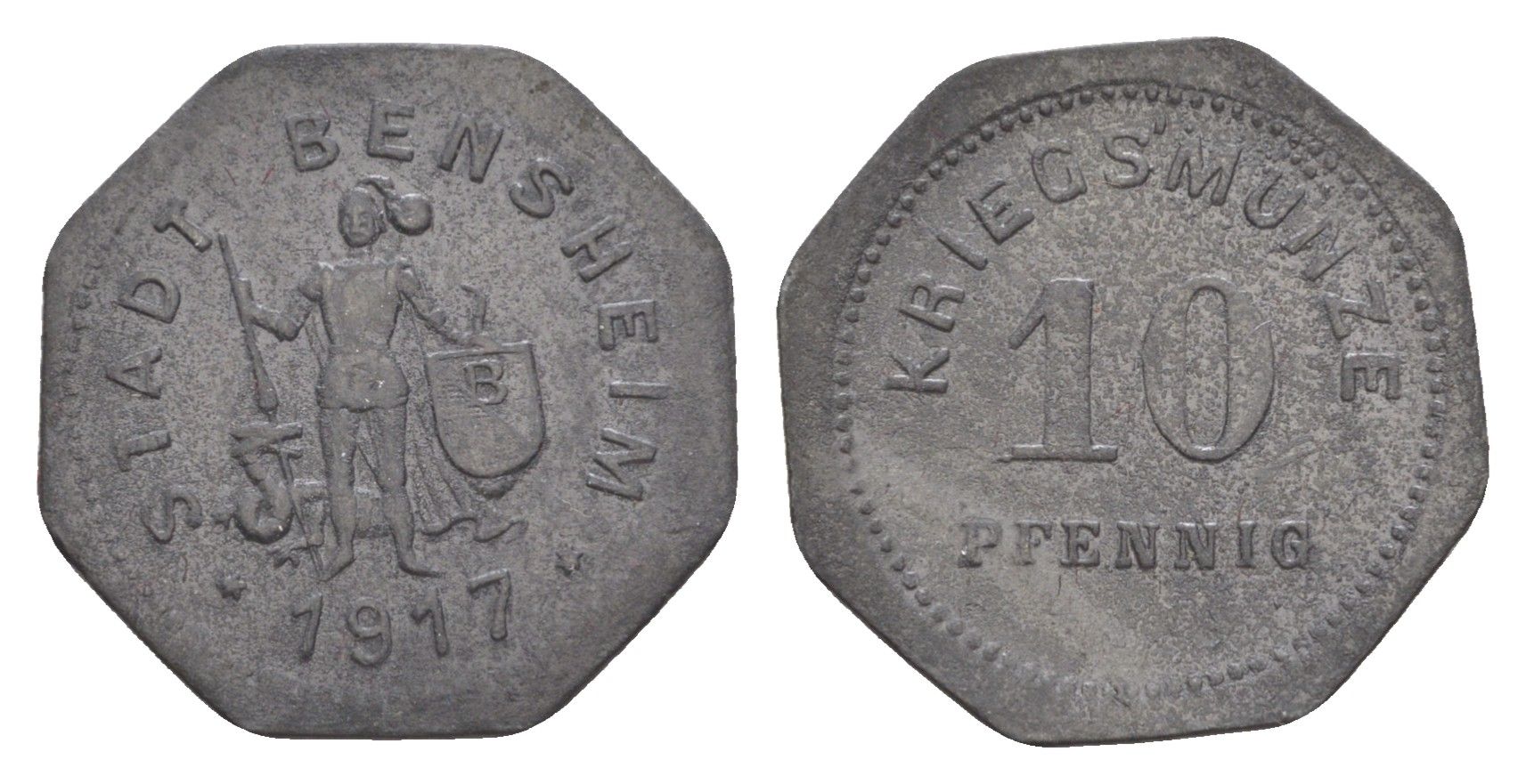 Бенсхайм 10 пфеннигов 1917 Funck 34.3, Men05 1739.4, Men18 2245.4 цинк 4636-849