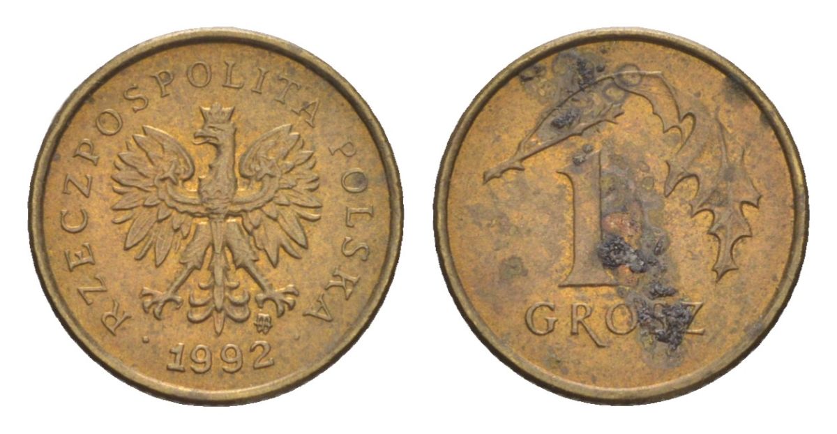 Польша 1 грош 1992 Y 276 марганец латунь UNC 4627-942