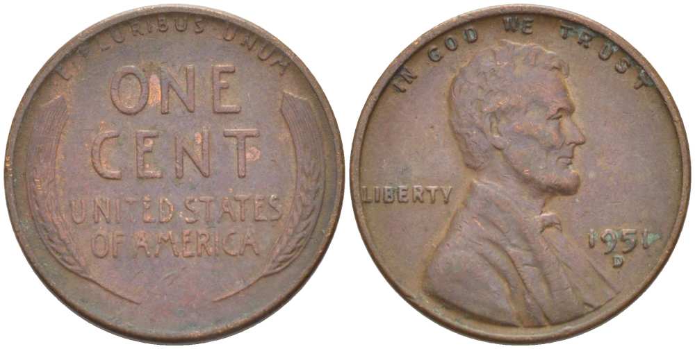 США 1 ЦЕНТ 1951 D, ЛИНКОЛЬН KM А132 медь цинк 218-561