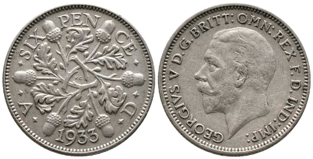 Великобритания 6 пенсов 1933 Георг V (1910-1936) KM 832, Spink 4041 серебро 201-157
