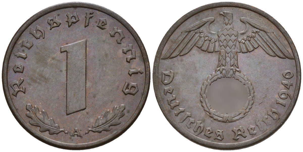 Германия 1 рейхспфенниг 1940 A KM 89, J. 361 бронза 4147-1232