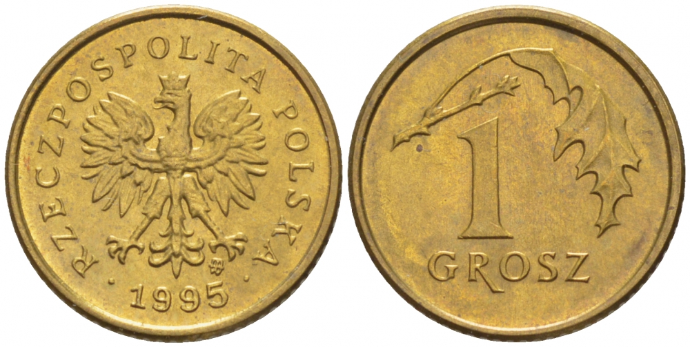 ПОЛЬША 1 ГРОШ 1995 MW KM 276 латунь UNC 4516-1043