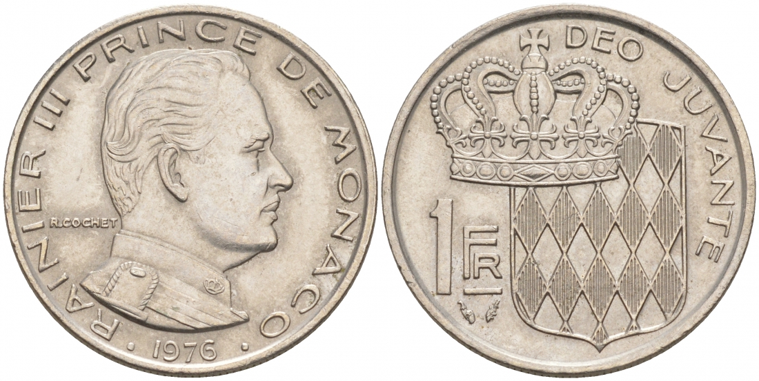 Монако 1 франк 1976 Ренье III (1949-2005) KM 140 никель 73-1224