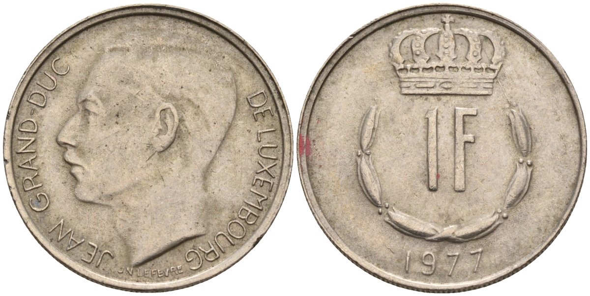 Люксембург 1 франк 1977 Герцог Жан (1964-1999) KM 55 медно-никель 4143-1242
