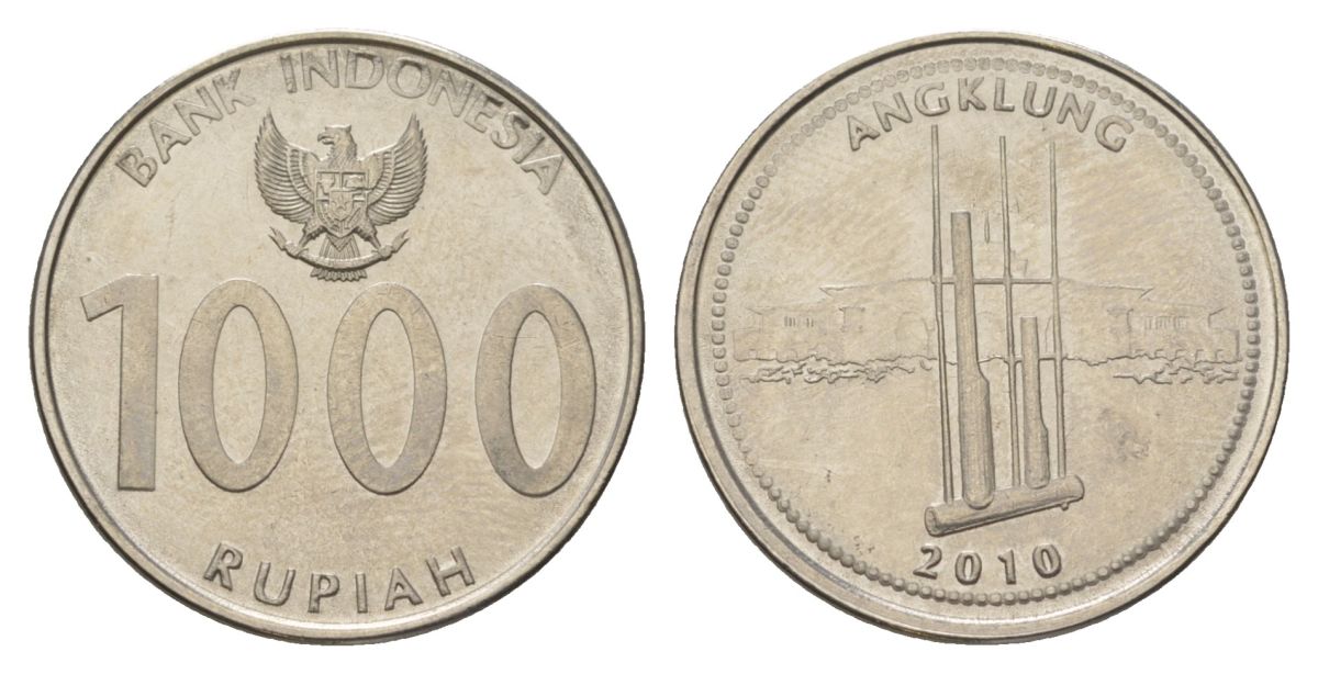 Индонезия 1000 рупий 2010 KM 70 сталь плакированная никелем UNC 4624-1033