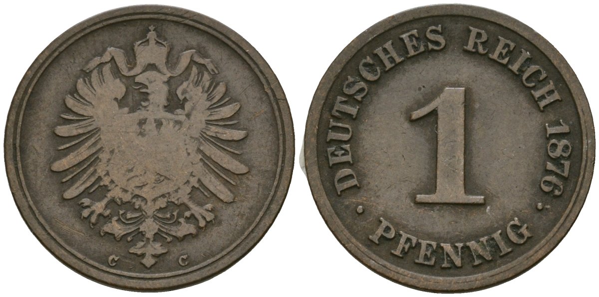 Германия 1 пфенниг 1876 C, Вильгельм I (1871-1888) KM 1, J. 1 медь 4136-1266