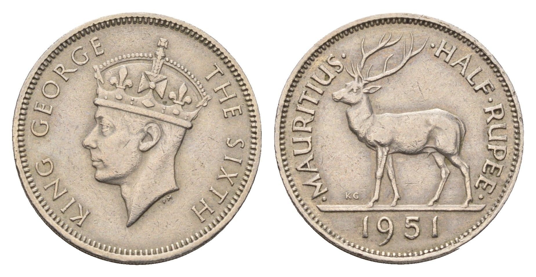 Маврикий 1/2 рупии 1951 Георг VI (1936-1952) KM 28 медно-никель 24-933