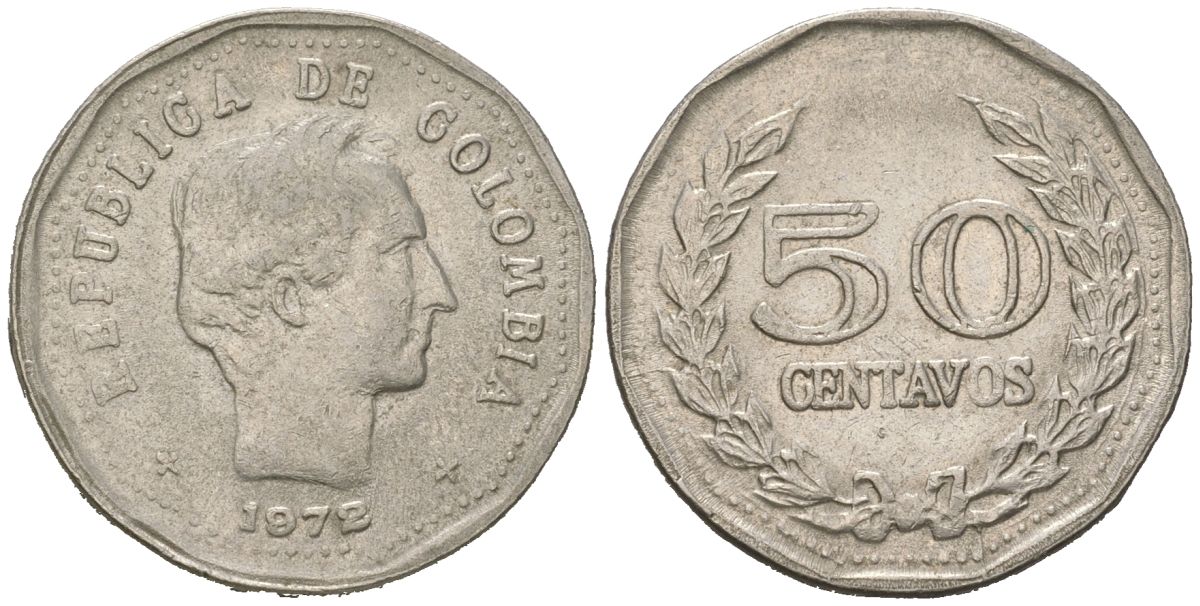 Колумбия 50 сентаво 1972 KM 244 медно-никель 4401-331