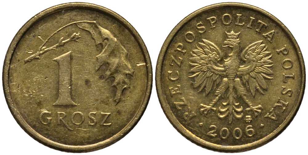 ПОЛЬША 1 ГРОШ 2006 MW KM 276 латунь 4392-153