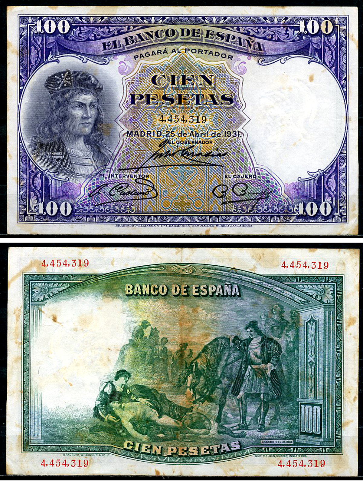 Испания 100 песет 1931 Гонсало Фернандес де Кордова, картина Касадо дель Алисаль Pick 83  бумага   6294-62-3-2