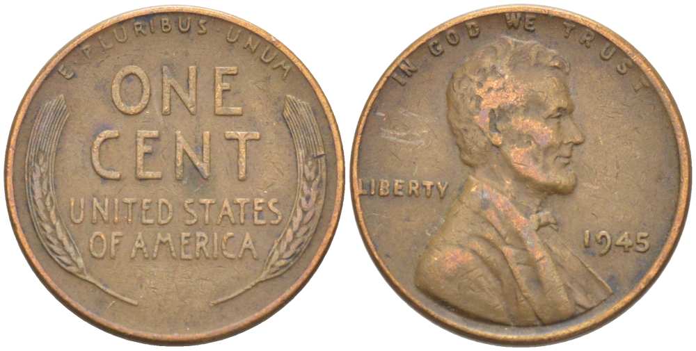 США 1 ЦЕНТ 1945 ЛИНКОЛЬН KM А132 медь цинк 218-935