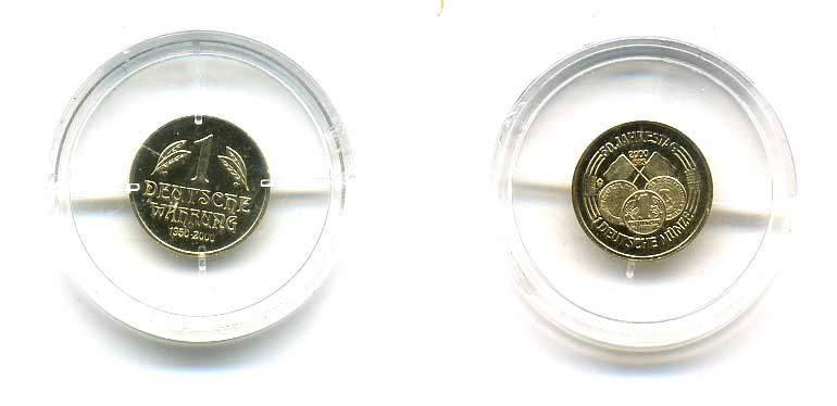 ФРГ 1 НЕМЕЦКАЯ ВАЛЮТА 2000 50 ЛЕТ НЕМЕЦКИМ МОНЕТАМ золото PROOF 02-264-11