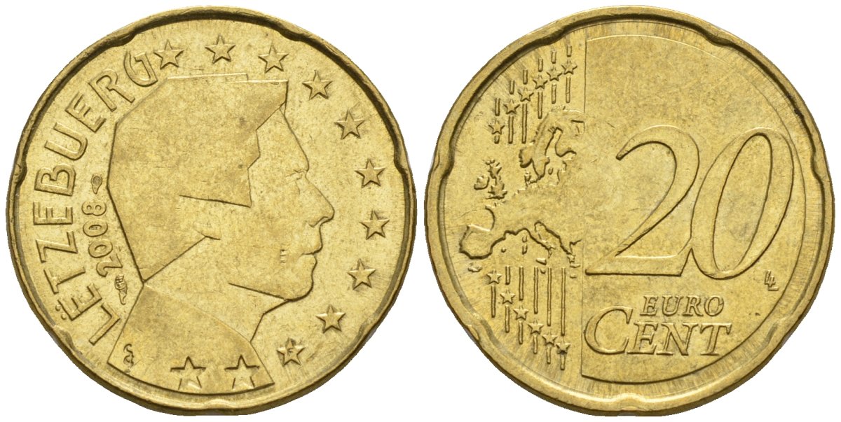 Люксембург 20 евроцентов 2008 KM 79 нордик 4148-734