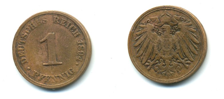 ГЕРМАНИЯ 1 ПФЕННИГ 1894 J KM 10, J. 10 медь 54-136