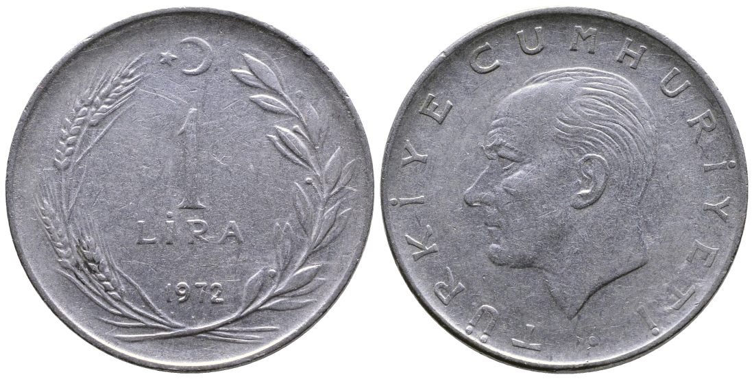 Турция 1 лира 1972 Мустафа Кемаль Ататюрк KM 889а.2 нержавеющая сталь 29-944