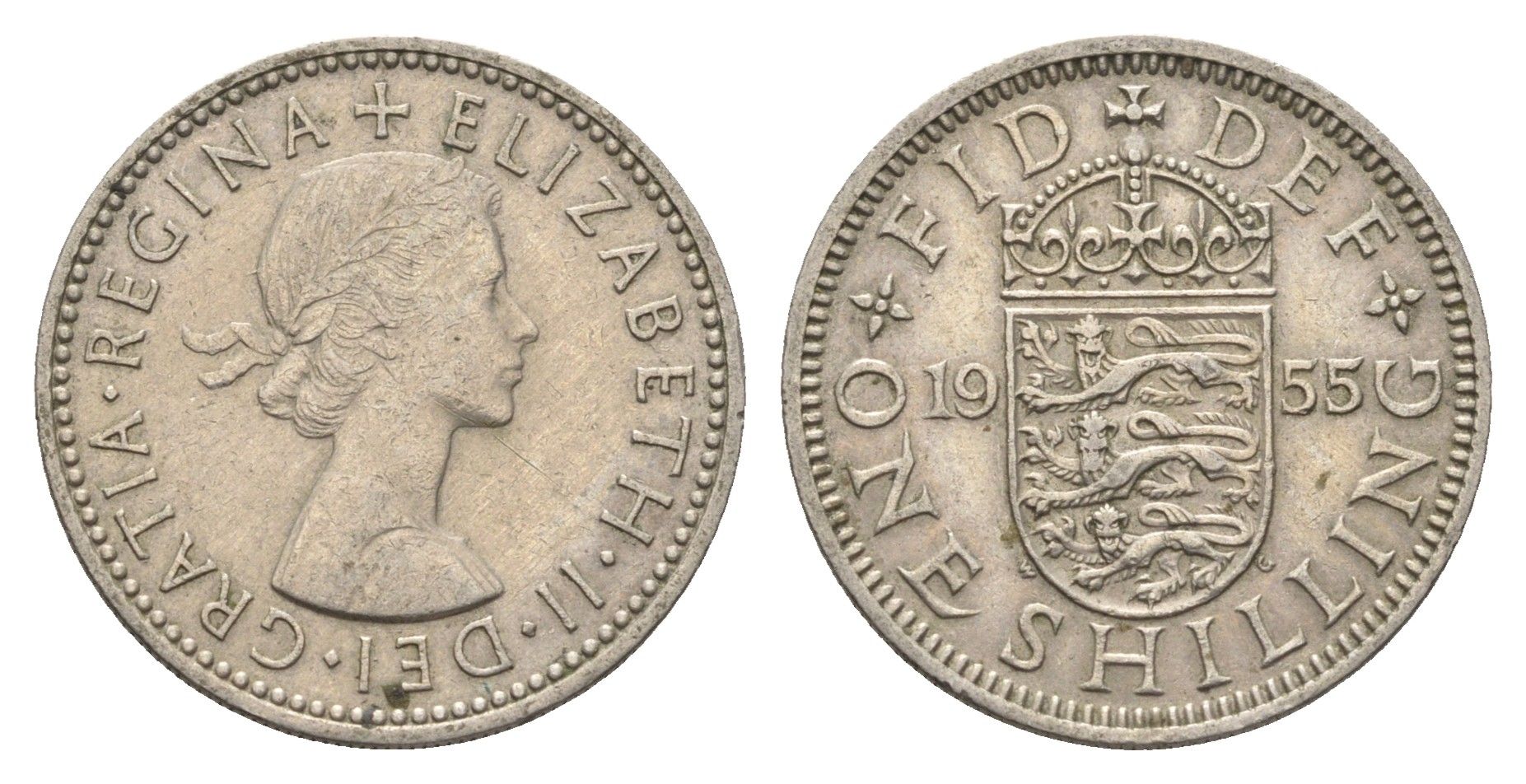 Великобритания 1 шиллинг 1955 Елизавета II (1952-2022), Английский герб KM 904, Spink 4147 медно-никель 4663-226