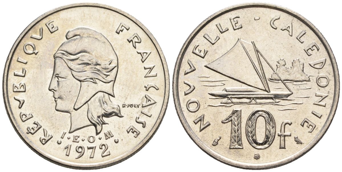 Французская Новая Каледония 10 франков 1972 лодка KM 11 никель  UNC  4610-531