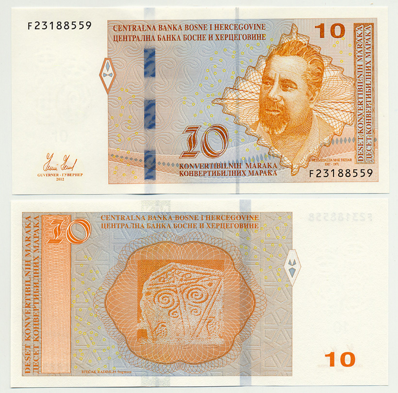Босния и Герцеговина 10 марок 2012 Мак Диздар Pick 80 а бумага UNC (пресс) 450-28-3