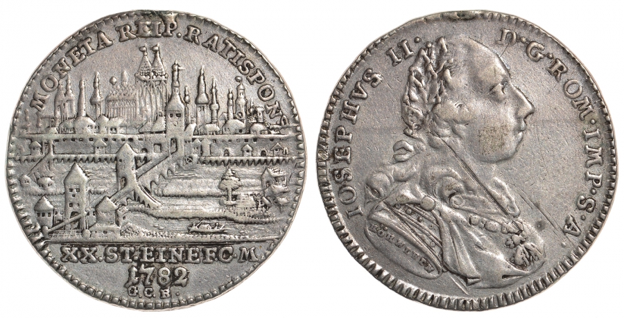 Регенсбург 1/2 талера 1782 городской вид Beckenb. 7206 серебро 00-815-52