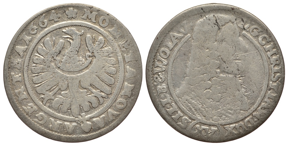 Силезия-Легница-Бжег 15 крейцеров 1664 Кристиан (1639-1673) серебро 413-1531