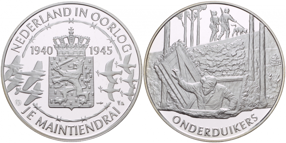 Нидерланды медаль ND Голландия в войне 1940-1945, голландские партизаны, 31,3 гр, 45,0 мм  серебро  PROOF  11-168-45