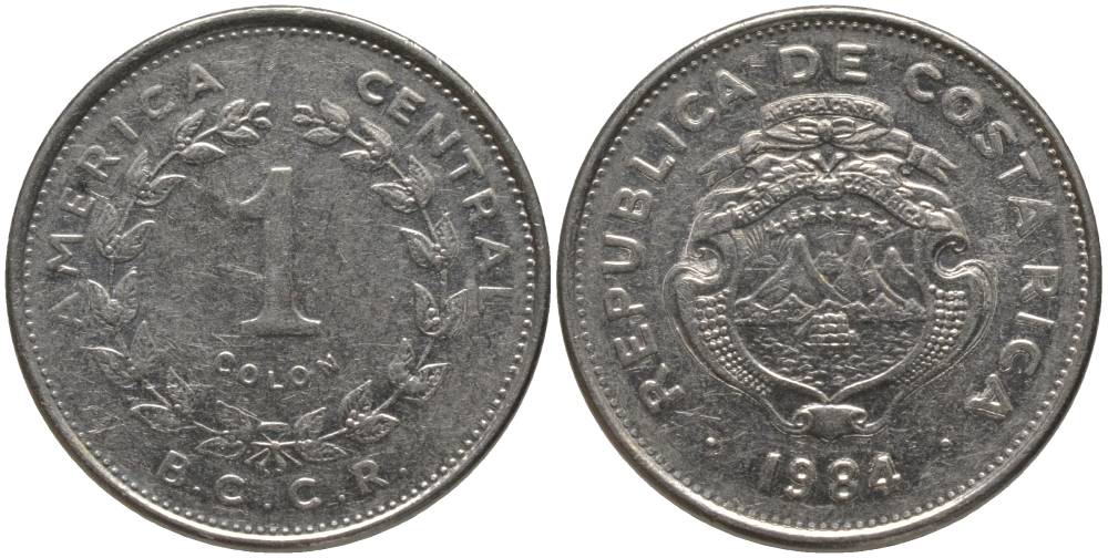 КОСТА-РИКА 1 КОЛОН 1984 B.C.C.R. KM 210.1 нержавеющая сталь 181-214