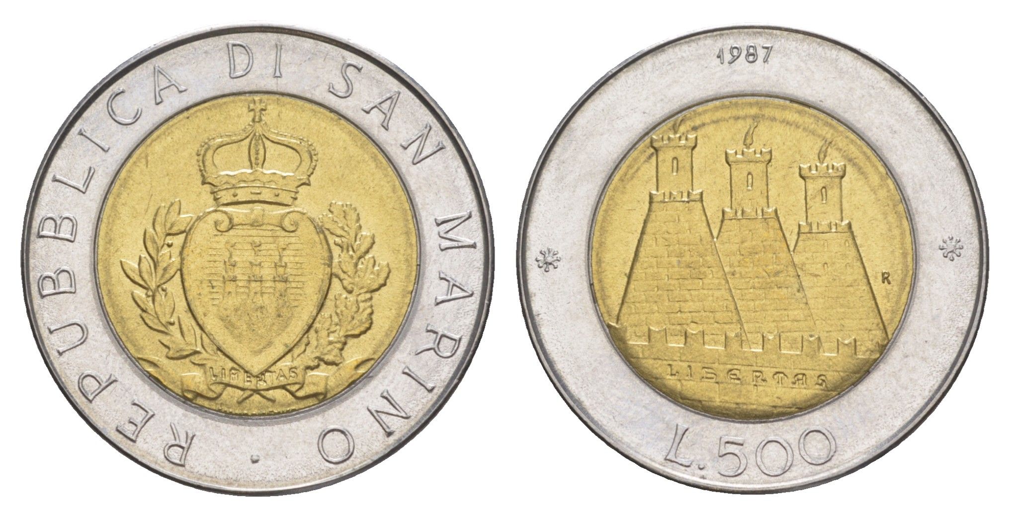 Сан-Марино 500 лир 1987 15 лет возобновлению чеканке монет KM 209 биметалл UNC 4648-327