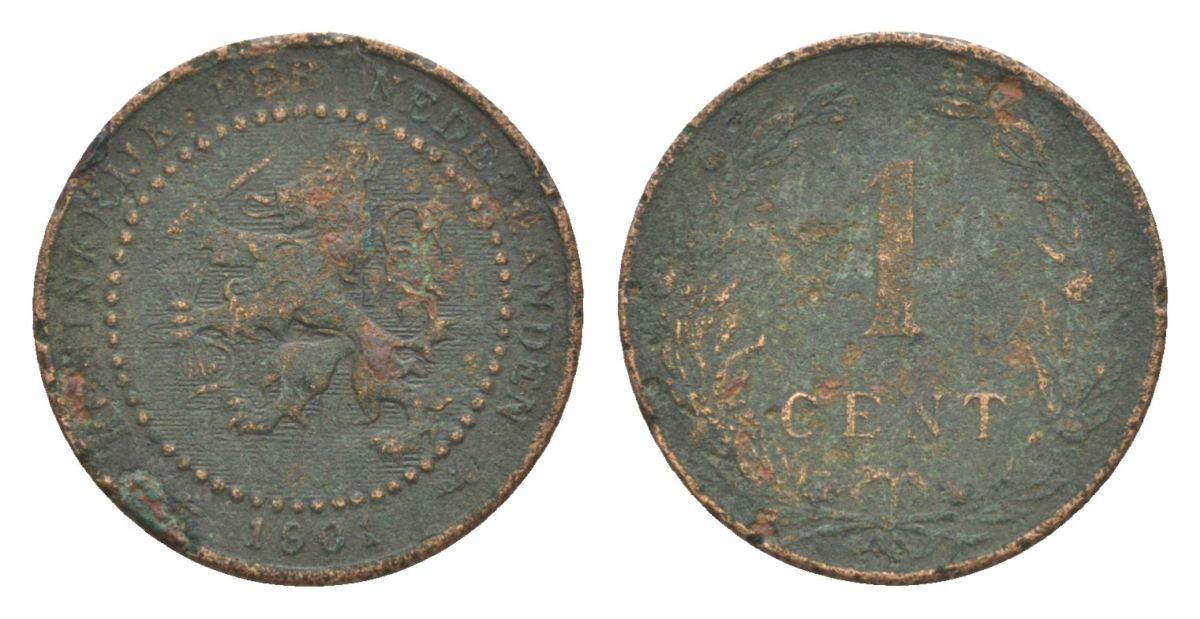 Нидерланды 1 цент 1901 Вильгельмина (1890-1948) KM 130 бронза 72-1145