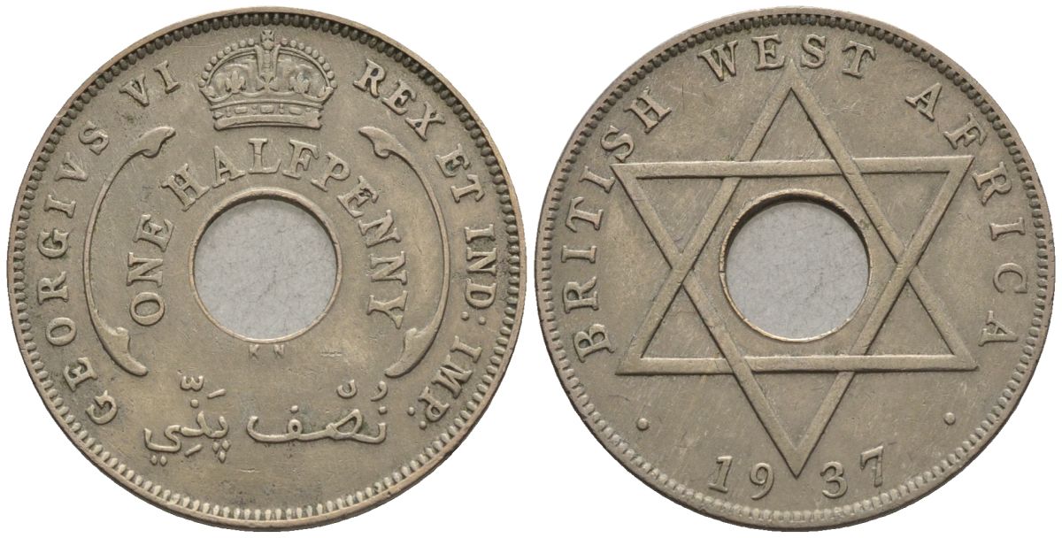 Британская Западная Африка 1 пенни 1937 KN, Георг VI (1936-1952) KM 19 медно-никель 4512-121
