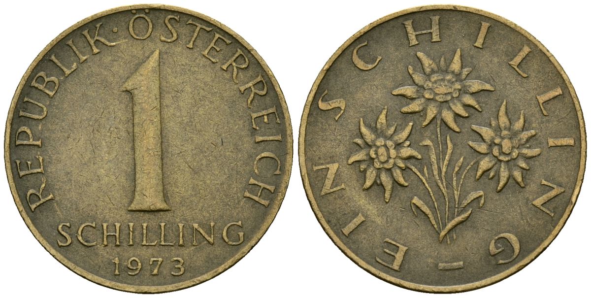 Австрия 1 шиллинг 1973 KM 2886 алюминиевая бронза 4135-156