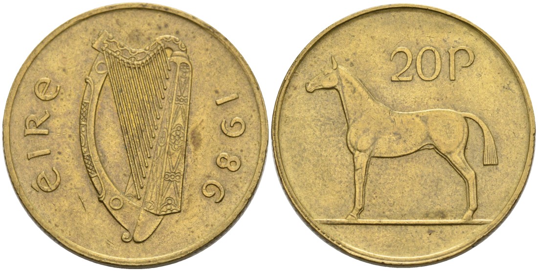 Ирландия 20 пенсов 1986 лошадь KM 25 никель бронза 88-744