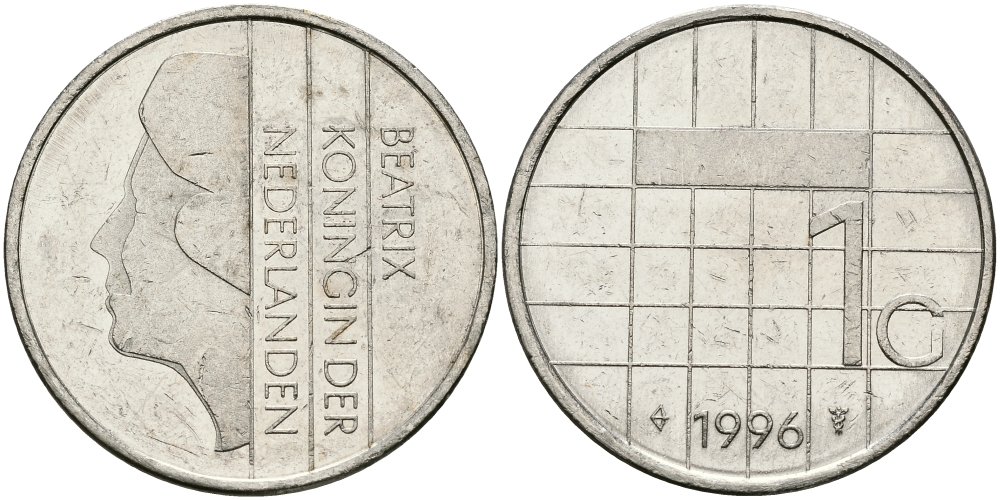 Нидерланды 1 гульден 1996 Беатрикс (1980-2013) KM 205 никель 94-741