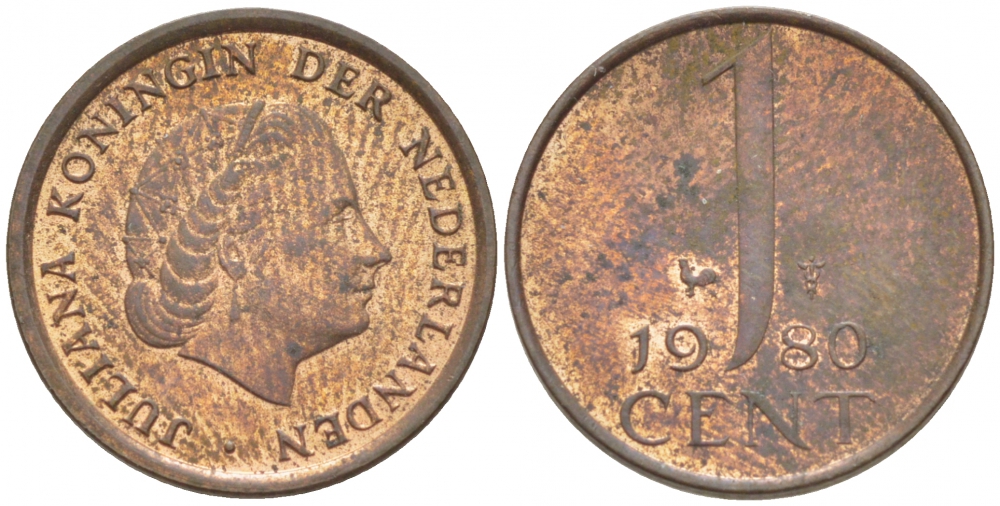 Нидерланды 1 цент 1980 Юлиана (1949-1980) KM 180 бронза 3457-1049