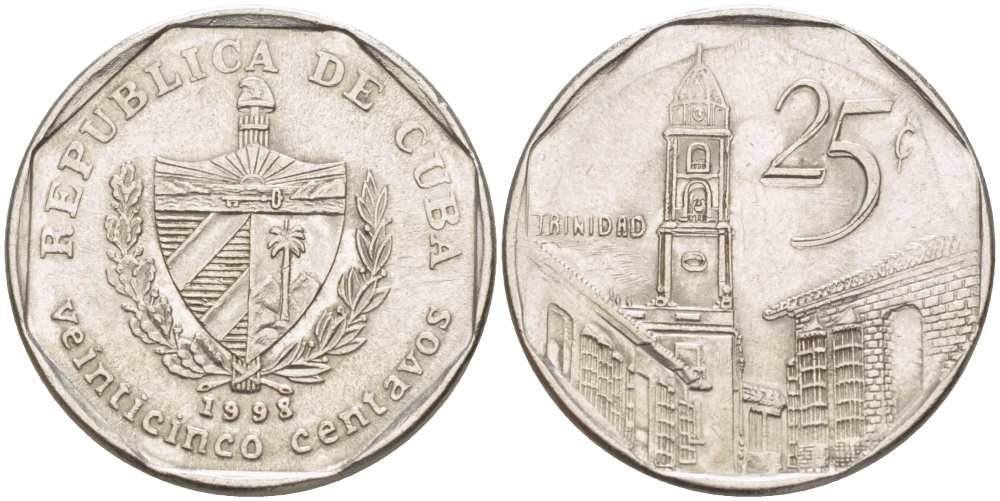 Куба 25 сентаво 1998 площадь в Тринидаде KM 577.2 сталь плакированная никелем 4514-722