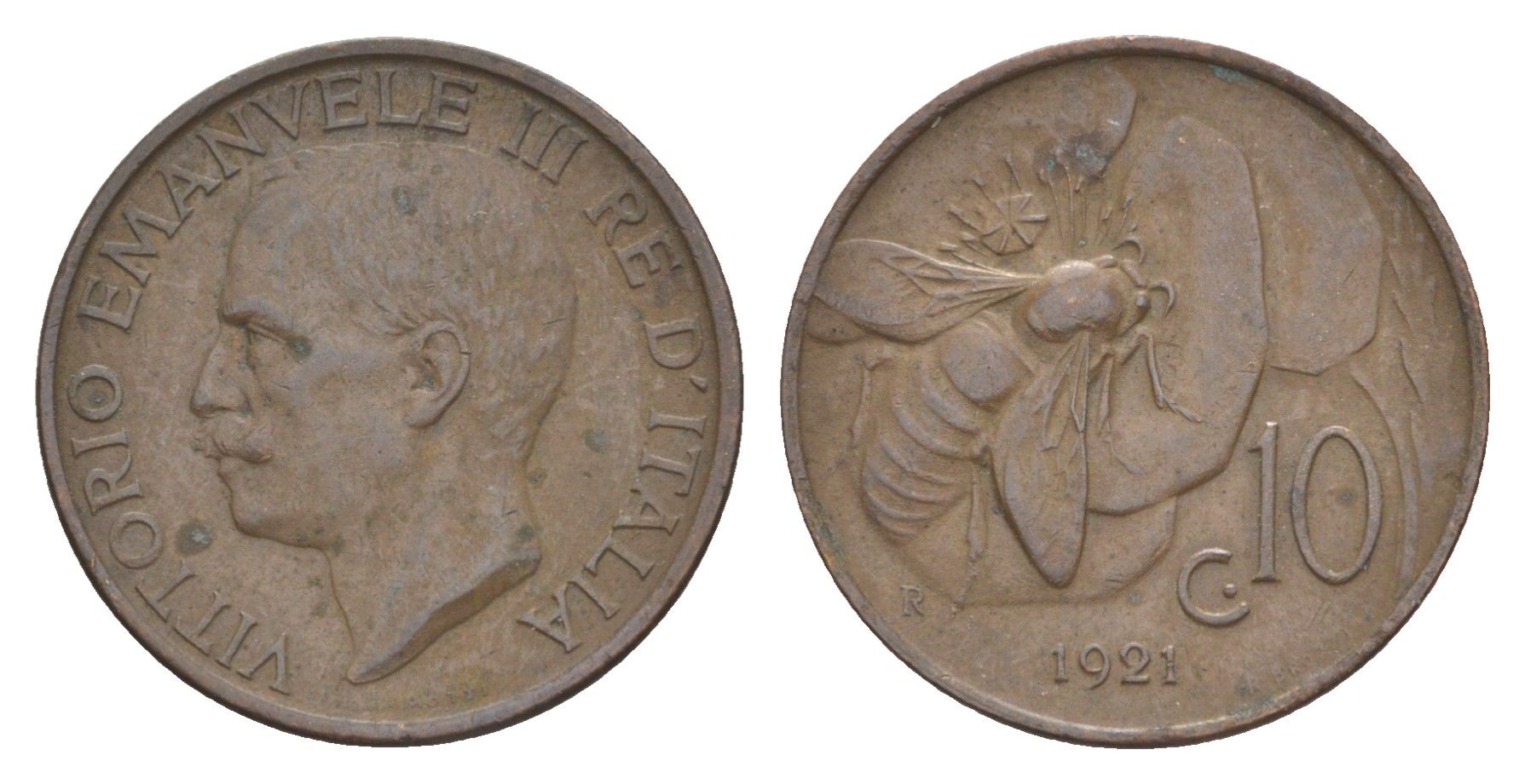 Италия 10 чентезимо 1921 KM 60 медь 4637-446