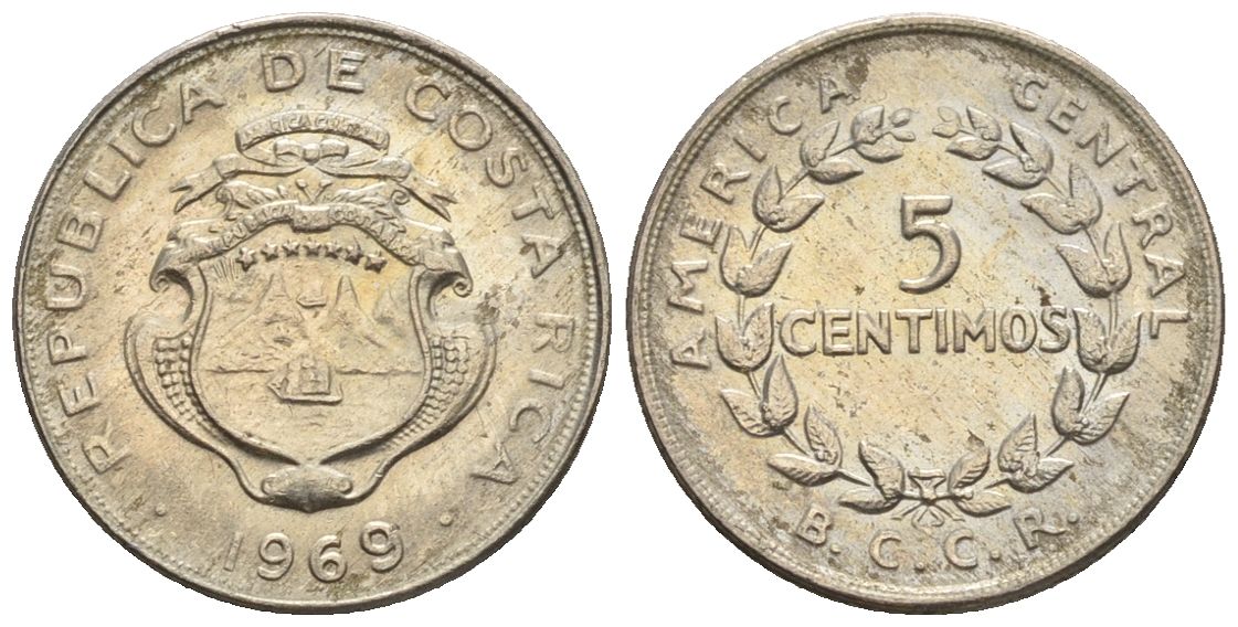 Коста-Рика 5 сентимо 1969  KM 184.2 медно-никель  UNC  4609-638
