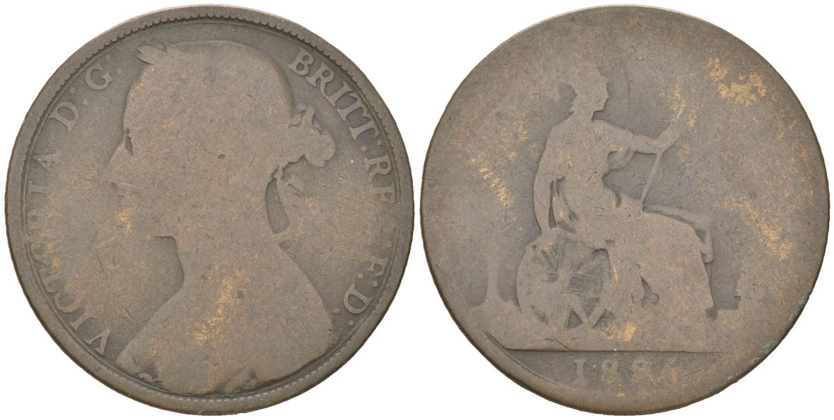 Великобритания 1 пенни 1886 Виктория (1837-1901) KM 755, Spink 3954 бронза 221-1144