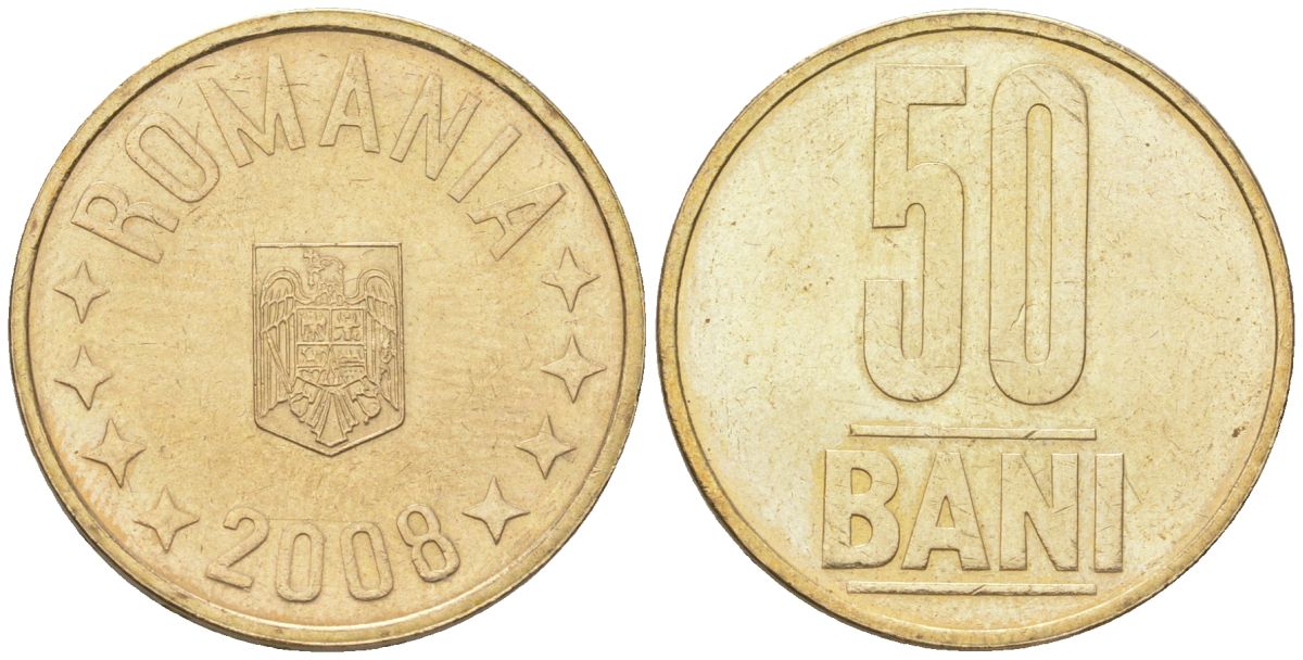 Румыния 50 бань (бани) 2008 KM 192 никель латунь aUNC 4586-1052
