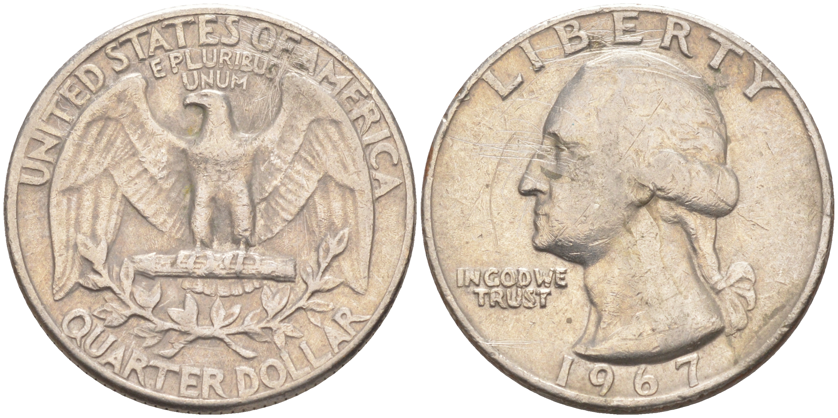 США 25 центов (квотер) 1967 Вашингтон KM 164a медь плакированная медно-никелем 4525-916