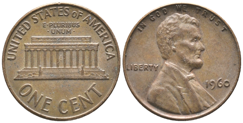 США 1 цент 1960 Линкольн, LARGE DATE KM 201 медь цинк 100-1057